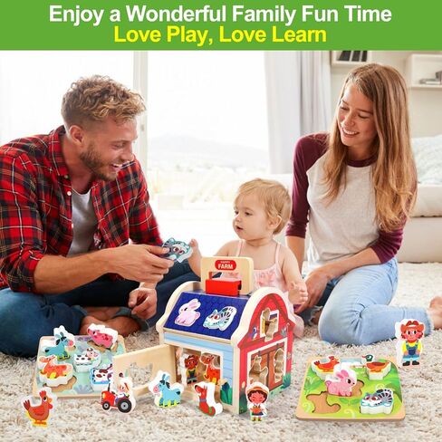 ألعاب حيوانات خشبية من ميلوفافير للأطفال من مونتيسوري لعمر 1 عامين من البنات والأولاد، مجموعة ألعاب الحظيرة مع كتل الألغاز، ألعاب تعليمية لفرز أشكال الأطفال، هدايا عيد الميلاد للأطفال الصغار in Kuwait