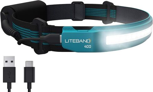 Liteband ACTIV 400 مصباح أمامي LED واسع الشعاع - إضاءة 210 درجة، 400 لومن، خفيف الوزن، مقاوم للطقس، قابل لإعادة الشحن، USB-C، وضع LED أحمر - التخييم، الجري، المشي لمسافات طويلة، يناسب القبعات الصلبة، LBA400-L18O، المحيط in Kuwait