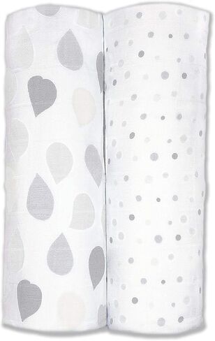 بطانيات موسلين حريرية من Amazing Baby، طقم من قطعتين، فسكوز الخيزران، قطرات ونقاط، جنيه استرليني in Kuwait