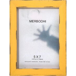 Merbodhi Wood Distressed Picture Frames Solid wood Frame Flat border Picture Frame Rustic Wood Photo Frames with Real Glass 5 x7 inches— for Table Top and Wall Mounting (Yellow) in Saudi Arabia