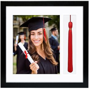 Americanflat 13x13 Graduation Frame in Black with 2 Opening Mats - Use as 8x10 Picture Frame and Tassel Holder - Square Frame with Tempered Shatter-Resistant Glass - Includes 2 Sawtooth Hangers