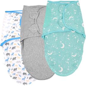 بطانية قماط للأطفال من هوياكس، قماط سهل التغيير، لفافة قماط قابلة للتعديل للأطفال الأولاد والبنات، كيس نوم قابل للارتداء لحديثي الولادة، 0-3 أشهر، 3 عبوات (دب رمادي) in Kuwait