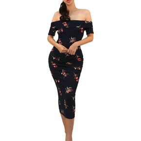 Vivicastle USA Women's Off Shoulder Ruffle Ruched Sides Knee Length Maternity Bodycon Dress