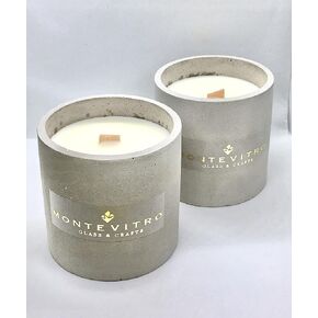 2 شمعة في قاعدة خرسانية أسطوانية، شمع الصويا العطري وفتيل خشب - مونت فيترو in Kuwait