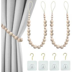 HILELIFE الستار Tiebacks، 2 حزمة الخشب حبة الستار Tiebacks Boho، العلاقات الستار للستائر، Holdbacks الستار للجدار، Tiebacks الستار مزرعة، ظهورهم التعادل الستار مع السنانير للمكتب المنزلي in Kuwait