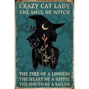 Vintage Crazy Cat Lady The Soul Of Witch Gift Halloween Metal Tin Poster Indoor Outdoor Home Bar Coffee Kitchen Wall Decor Halloween Painting Metal Plate 8x12 Inch in Kuwait