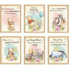 ديكور حائط فينتاج ويني بطباعة ذا بوه - مجموعة من 6 قطع، 8 × 10 انش لتزيين حفلات استقبال المولود الجديد والحضانة واعياد الميلاد وديكور غرفة النوم in Kuwait