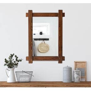 مرآة حائط بإطار من الخشب الصلب من CrossROBBIN، مرآة زينة للحمام الريفي لديكور المزرعة، مقاس 81.28 سم × 60.96 سم، بني ريفي in Kuwait