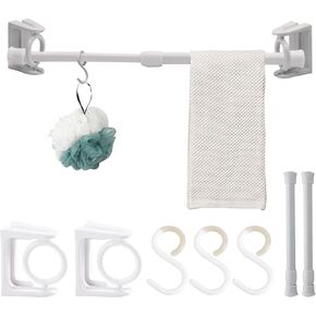 Tension Rods,Tension Rod For Closet Of No Drilling,With Rotatable Bracket and S-Hooks,Adjustable Extension For Bathroom Corner Storage Bar,DIY Cupboard Small Curtain Rods in Saudi Arabia