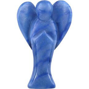 mookaitedecor 3 بوصة الأزرق افينتورين كريستال الجارديان الملاك التماثيل النحت، تمثال الملاك المنحوت باليد مع أجنحة القلب لحماية الصلاة مكتب ديكور المنزل