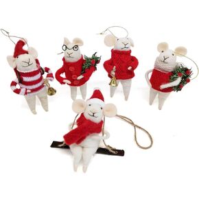ZJHBONE Wool Felted 5 Pieces Christmas Mouse Ornament Hanging,Felted Animal mice Christmas Tree for Docera. in Saudi Arabia