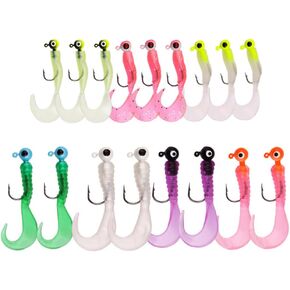tophomer 17pcs الصيد السحر الرقص رئيس السنانير عدة لينة البلاستيك نكش دودة السحر مع ذيل مجعد crappie الرقص الطعوم الصيد مع السنانير الشائكة لباس سمك السلمون المرقط المياه المالحة المياه العذبة الصيد in Kuwait
