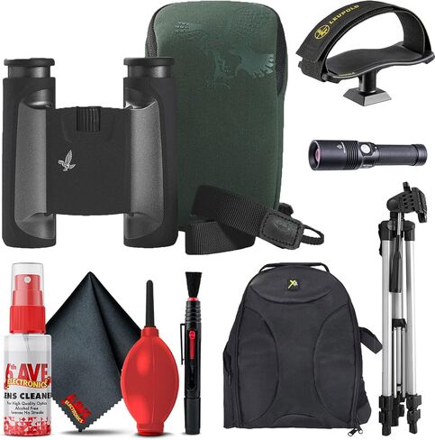 Swarovski 10x25 CL Pocket Binoculars (Anthracite, Wild Nature Accessory Package) + Padded Backpack + Flashlight + 6FT Tripod + Binocular Tripod Adapter + 6Ave Cleaning Kit in Saudi Arabia