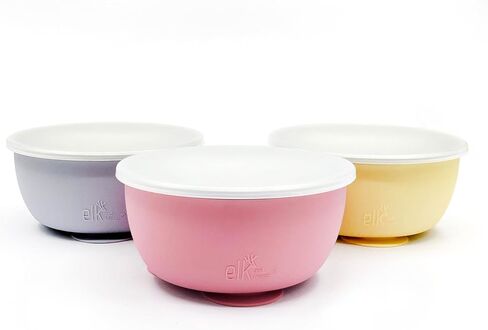 Elk and Friends Stainless Steel Bowls with Silicone Sleeve for Babies & Toddlers | Lids Included | Stay Put Suction | Cereal & Snack Bowls | 4 Pack in Saudi Arabia