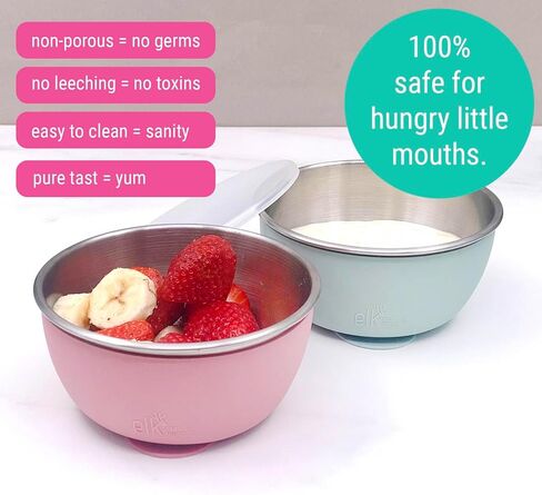 Elk and Friends Stainless Steel Bowls with Silicone Sleeve for Babies & Toddlers | Lids Included | Stay Put Suction | Cereal & Snack Bowls | 4 Pack in Saudi Arabia