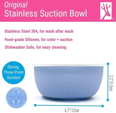 Elk and Friends Stainless Steel Bowls with Silicone Sleeve for Babies & Toddlers | Lids Included | Stay Put Suction | Cereal & Snack Bowls | 4 Pack in Saudi Arabia