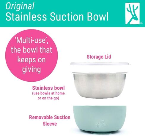 Elk and Friends Stainless Steel Bowls with Silicone Sleeve for Babies & Toddlers | Lids Included | Stay Put Suction | Cereal & Snack Bowls | 4 Pack in Saudi Arabia