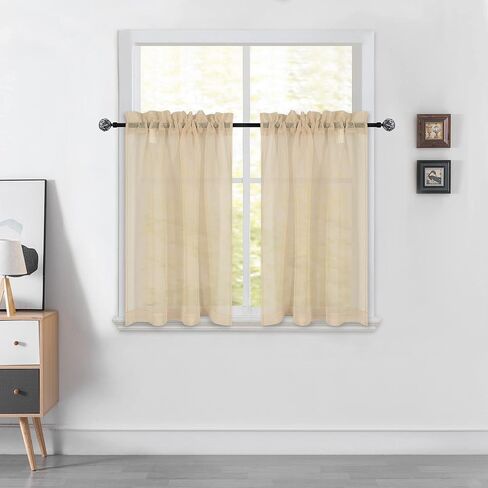 أبيض قصير شير ستائر المطبخ 36 بوصة طول الطبقة الستائر قضيب جيب شيرس مقهى الستائر الكتان مثل الخصوصية شبه شفافة الستائر نصف نافذة الستار للطابق السفلي الحمام النوافذ الصغيرة 34x36 بوصة in Kuwait