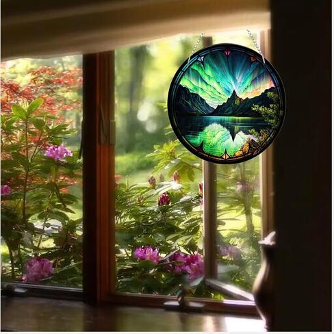WQVSHRO Dolphin Stained Acrylic Window Hanging Ornament, Ocean Themed Decor Hanging with Chain, Acrylic Wall Art Decor Panel for Indoor Outdoor Decor, Housewarming Gift (Dolphin,8'') in Saudi Arabia