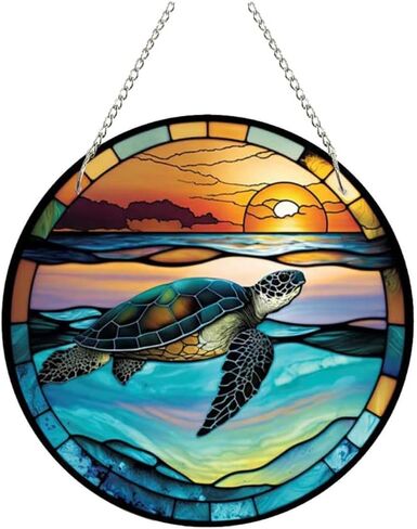 WQVSHRO Dolphin Stained Acrylic Window Hanging Ornament, Ocean Themed Decor Hanging with Chain, Acrylic Wall Art Decor Panel for Indoor Outdoor Decor, Housewarming Gift (Dolphin,8'') in Saudi Arabia