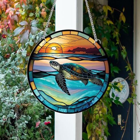 WQVSHRO Dolphin Stained Acrylic Window Hanging Ornament, Ocean Themed Decor Hanging with Chain, Acrylic Wall Art Decor Panel for Indoor Outdoor Decor, Housewarming Gift (Dolphin,8'') in Saudi Arabia