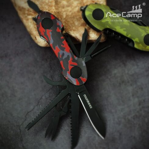 أداة متعددة الجيب 14 في 1 من مونكيز، أداة مموهة من الفولاذ المقاوم للصدأ مع شفرة، مقص، مفتاح، مسنن، مفك براغي، خارجي، صيد الأسماك، المشي لمسافات طويلة، التخييم، أخضر in Saudi Arabia