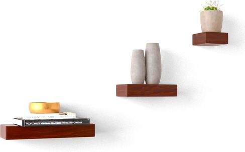 Ninefold Design Solid Wood Size Variety Floating Wall Shelves Home Decor in Mahogany Color, Holds 30 Ibs Each Easy Installation for Living Room, Bedroom, Bathroom, Kitchen, and Office. in Kuwait