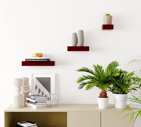 Ninefold Design Solid Wood Size Variety Floating Wall Shelves Home Decor in Mahogany Color, Holds 30 Ibs Each Easy Installation for Living Room, Bedroom, Bathroom, Kitchen, and Office. in Kuwait
