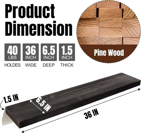 LaVie Home Floating Shelves, Floating Wood Shelves Set of 2 - Rustic Shelf 36 inch, Solid Wood Wall Shelves for Living Room Bedroom Kitchen Bathroom Farmhouse, Walnut in Kuwait