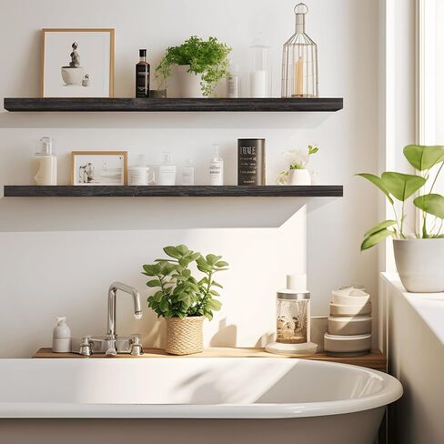 LaVie Home Floating Shelves, Floating Wood Shelves Set of 2 - Rustic Shelf 36 inch, Solid Wood Wall Shelves for Living Room Bedroom Kitchen Bathroom Farmhouse, Walnut in Kuwait