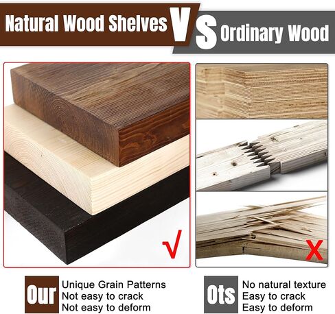 LaVie Home Floating Shelves, Floating Wood Shelves Set of 2 - Rustic Shelf 36 inch, Solid Wood Wall Shelves for Living Room Bedroom Kitchen Bathroom Farmhouse, Walnut in Kuwait