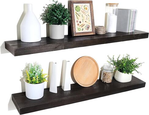 LaVie Home Floating Shelves, Floating Wood Shelves Set of 2 - Rustic Shelf 36 inch, Solid Wood Wall Shelves for Living Room Bedroom Kitchen Bathroom Farmhouse, Walnut in Kuwait