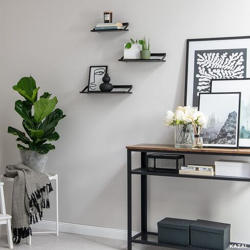 كازاي. رفوف حائط -فين- | مجموعة أرفف عائمة مكونة من 3 أجزاء مصنوعة من المعدن وقشرة الخشب الحقيقي | ديكور حائط، تخزين ورف لغرفة المعيشة، المطبخ، غرفة النوم | البلوط، أسود in Kuwait