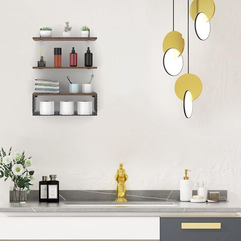 BORISI أرفف عائمة مثبتة على الحائط، أرفف حمام خشبية فوق المرحاض مع سلة تخزين ورقية، أرفف حائط مزرعة ريفية لديكور الحائط، غرفة النوم، غرفة المعيشة، المطبخ، حجرة المؤن in Kuwait