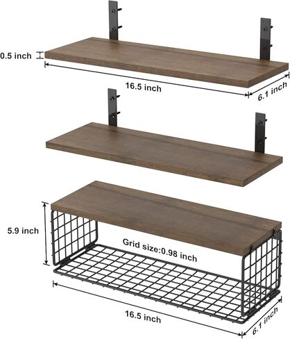 BORISI أرفف عائمة مثبتة على الحائط، أرفف حمام خشبية فوق المرحاض مع سلة تخزين ورقية، أرفف حائط مزرعة ريفية لديكور الحائط، غرفة النوم، غرفة المعيشة، المطبخ، حجرة المؤن in Kuwait