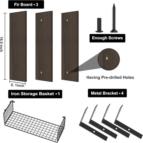 BORISI أرفف عائمة مثبتة على الحائط، أرفف حمام خشبية فوق المرحاض مع سلة تخزين ورقية، أرفف حائط مزرعة ريفية لديكور الحائط، غرفة النوم، غرفة المعيشة، المطبخ، حجرة المؤن in Kuwait