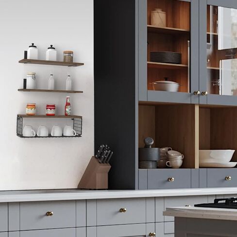 BORISI أرفف عائمة مثبتة على الحائط، أرفف حمام خشبية فوق المرحاض مع سلة تخزين ورقية، أرفف حائط مزرعة ريفية لديكور الحائط، غرفة النوم، غرفة المعيشة، المطبخ، حجرة المؤن in Kuwait