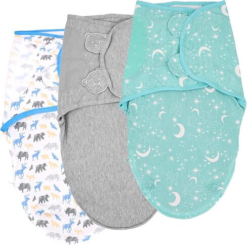 بطانية قماط للأطفال من هوياكس، قماط سهل التغيير، لفافة قماط قابلة للتعديل للأطفال الأولاد والبنات، كيس نوم قابل للارتداء لحديثي الولادة، 0-3 أشهر، 3 عبوات (دب رمادي) in Kuwait