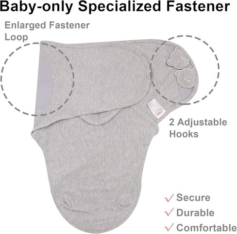 بطانية قماط للأطفال من هوياكس، قماط سهل التغيير، لفافة قماط قابلة للتعديل للأطفال الأولاد والبنات، كيس نوم قابل للارتداء لحديثي الولادة، 0-3 أشهر، 3 عبوات (دب رمادي) in Kuwait