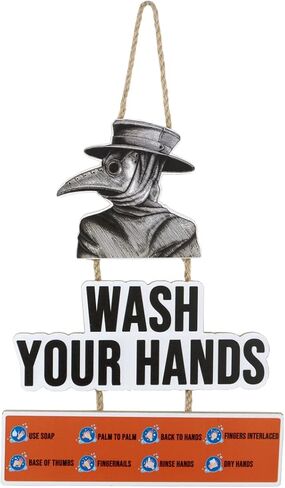 Wash Your Hands Plague Doctor Sign Funny Bathroom Wooden Hanging Wall Art, Wood Plaques For Washroom Toilet Home Decor /Home Decor/Man Cave Decor/Garage Decor 10x19 Inches in Kuwait