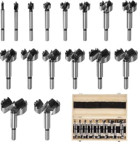 HARFINGTON 16pcs Forstner Bit Set 6mm-25mm Dia. Round Shank High Speed Steel Metric Forstner Drill Bits for Wood, Flat Wing Woodworking Hinge Drilling Tool Kits for Wood Plastic Plywood in Saudi Arabia