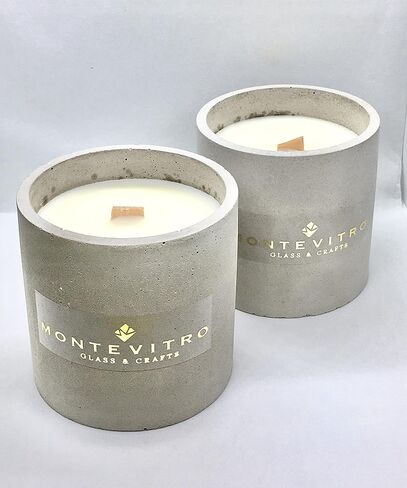 2 شمعة في قاعدة خرسانية أسطوانية، شمع الصويا العطري وفتيل خشب - مونت فيترو in Kuwait