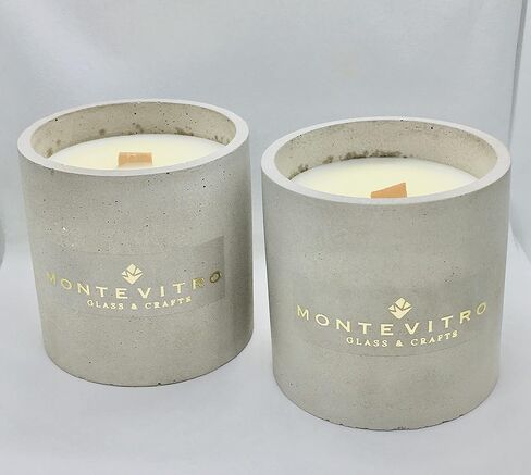 2 شمعة في قاعدة خرسانية أسطوانية، شمع الصويا العطري وفتيل خشب - مونت فيترو in Kuwait