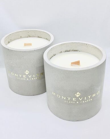 2 شمعة في قاعدة خرسانية أسطوانية، شمع الصويا العطري وفتيل خشب - مونت فيترو in Kuwait