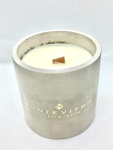 2 شمعة في قاعدة خرسانية أسطوانية، شمع الصويا العطري وفتيل خشب - مونت فيترو in Kuwait