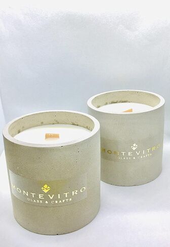 2 شمعة في قاعدة خرسانية أسطوانية، شمع الصويا العطري وفتيل خشب - مونت فيترو in Kuwait