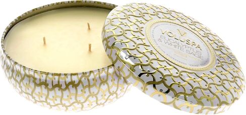 3 Wick Tin Candle - Eucalyptus and White Sage by Voluspa for Unisex - 12 oz Candle in Saudi Arabia