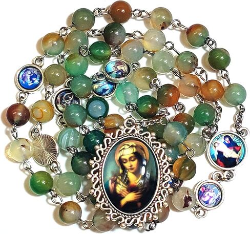 GeekTenet Seven Sorrows Rosary Beads Chaplet Natural Fluorite agate Rosery Catholic gifts in Kuwait
