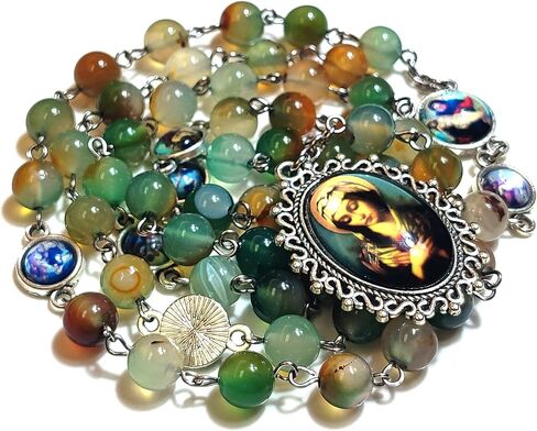 GeekTenet Seven Sorrows Rosary Beads Chaplet Natural Fluorite agate Rosery Catholic gifts in Kuwait