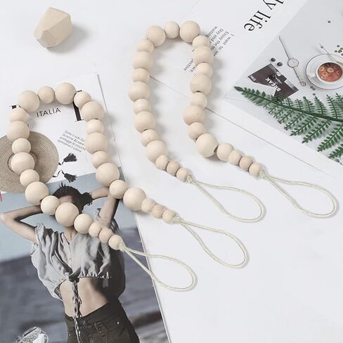 HILELIFE الستار Tiebacks، 2 حزمة الخشب حبة الستار Tiebacks Boho، العلاقات الستار للستائر، Holdbacks الستار للجدار، Tiebacks الستار مزرعة، ظهورهم التعادل الستار مع السنانير للمكتب المنزلي in Kuwait